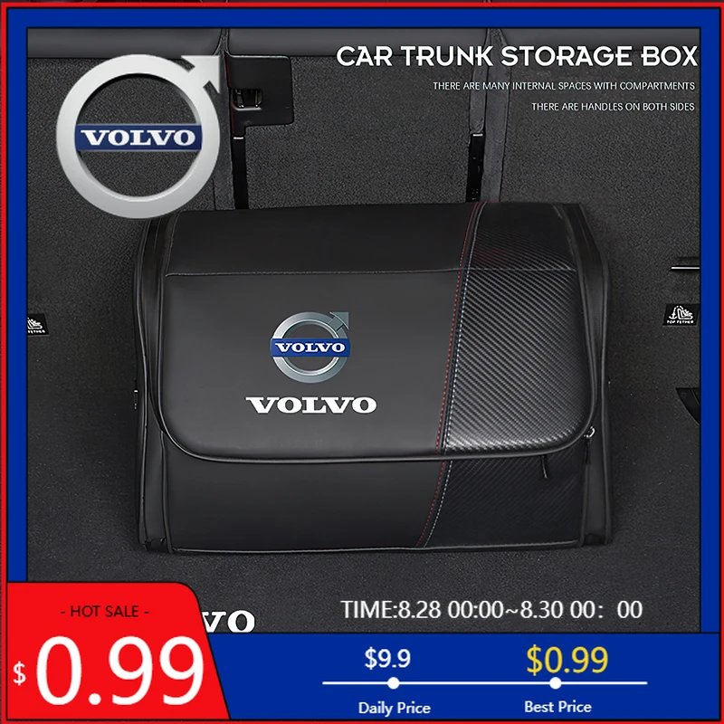 

2026 Hot For Volvo Steering Covers Car High-capacity Leather Storage Bag Car Trunk Organizing Box For Volvo Xc60 Xc90 V40 V60 S6