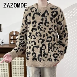 ZAZOMDE 2024 maglioni modello leopardo invernale coreano caldo lavoro a maglia inverno stampa animale pullover manica lunga Streetwear maglieria