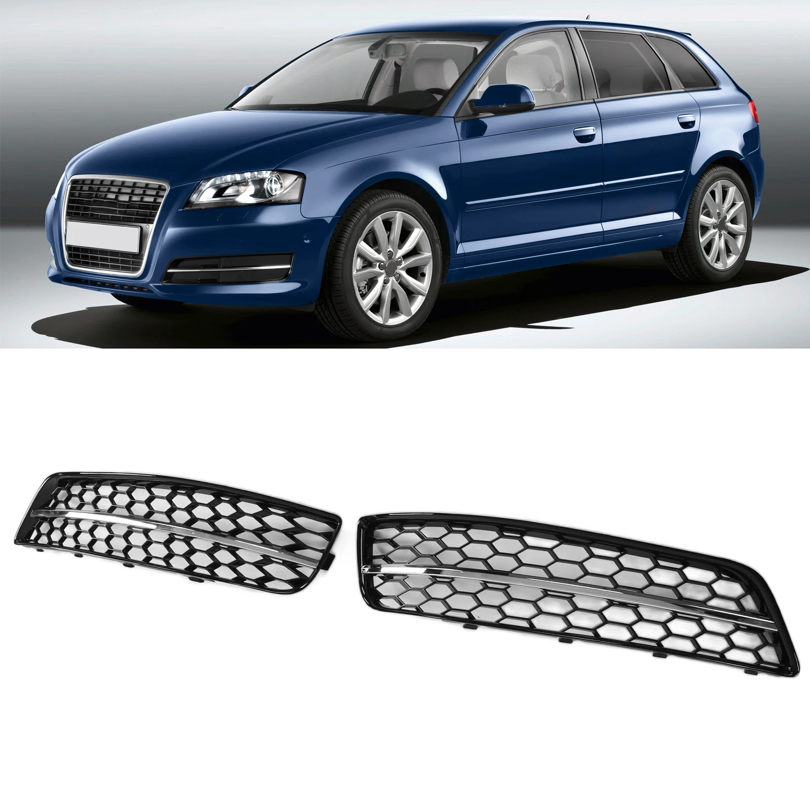 

Front Fog Light Grille Cover Trim 8P0807682J Car Exterior Accessory Replacement for 8P 2009‑2013 8P0807681E 8P0807682D