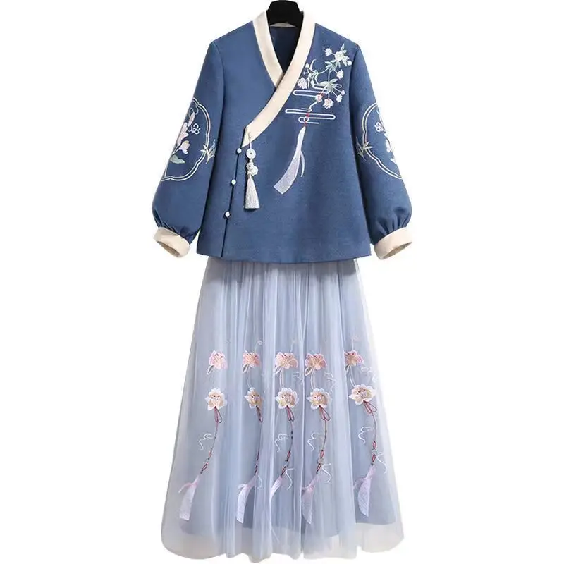 Veste d'hiver en coton rembourrée style Tang, petite veste cheongsam de style chinois, style ancien Han, jupe de jeunesse