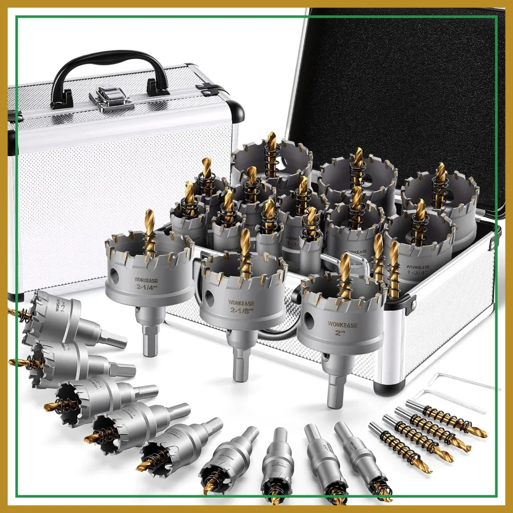 

18 PCS Metal Hole Saw Kit, 5/8" to 2-1/8" TCT Carbide Hole Cutter Set for Stainless Steel, Iron, Aluminum, Brass - Heavy Duty Cutting Drill Bits with 4 Pilot Drills & Storage Case