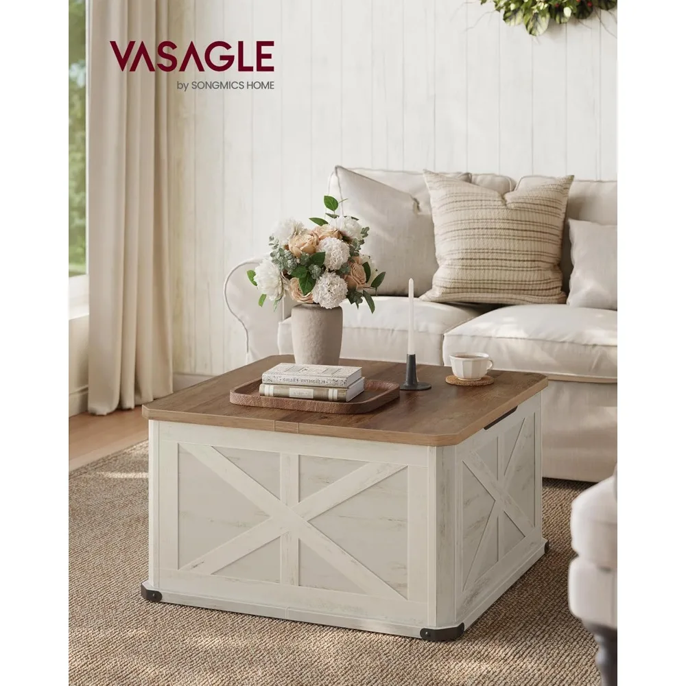 Farmhouse Coffee Table with Storage, Square Coffee Table for Living Room, Center Table with Flip-Top Lids