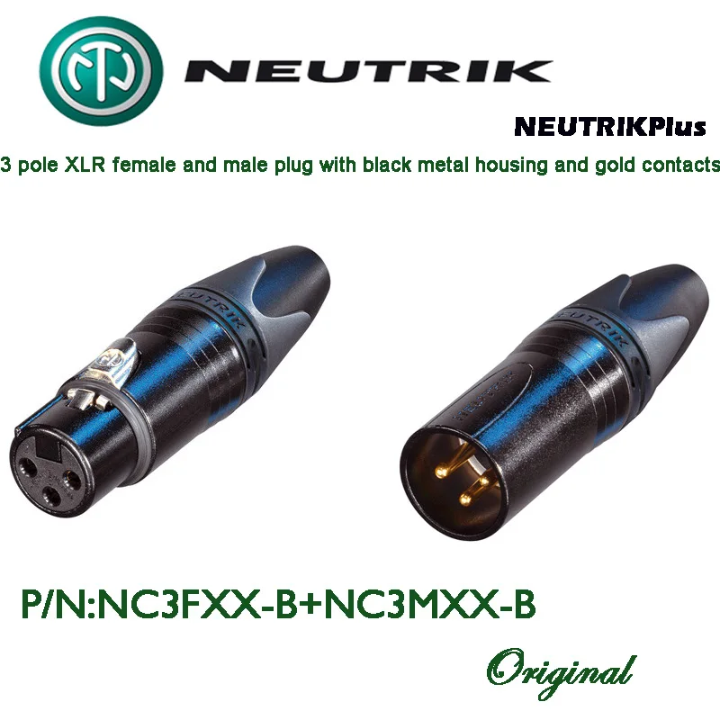 NEUTRIK NC3MXX-B 3 pole male cable connector with black metal housing and gold contacts NC3FXX-B 3 POLE XLR female plug XX serie