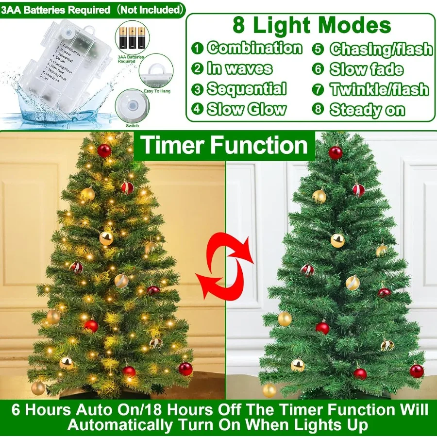 التحكم عن بعد 8 طرق 3 قدم شجرة عيد الميلاد مع أضواء الموقت 15 لتقوم بها بنفسك زخرفة الكرة 50 ضوء دافئ بطارية تعمل القلم الاصطناعي