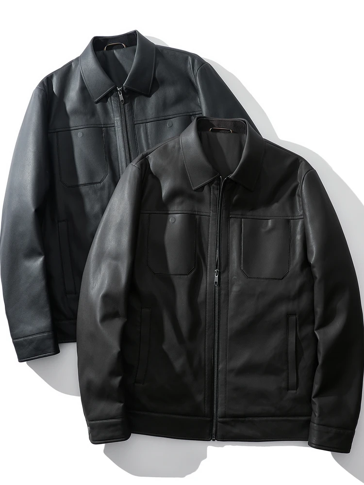 Eco-Superfiber Leather Jaet Men's Biker Sle 85 Goose down Filled Stand Collar Windproof 3D Design Busin Casual Coat