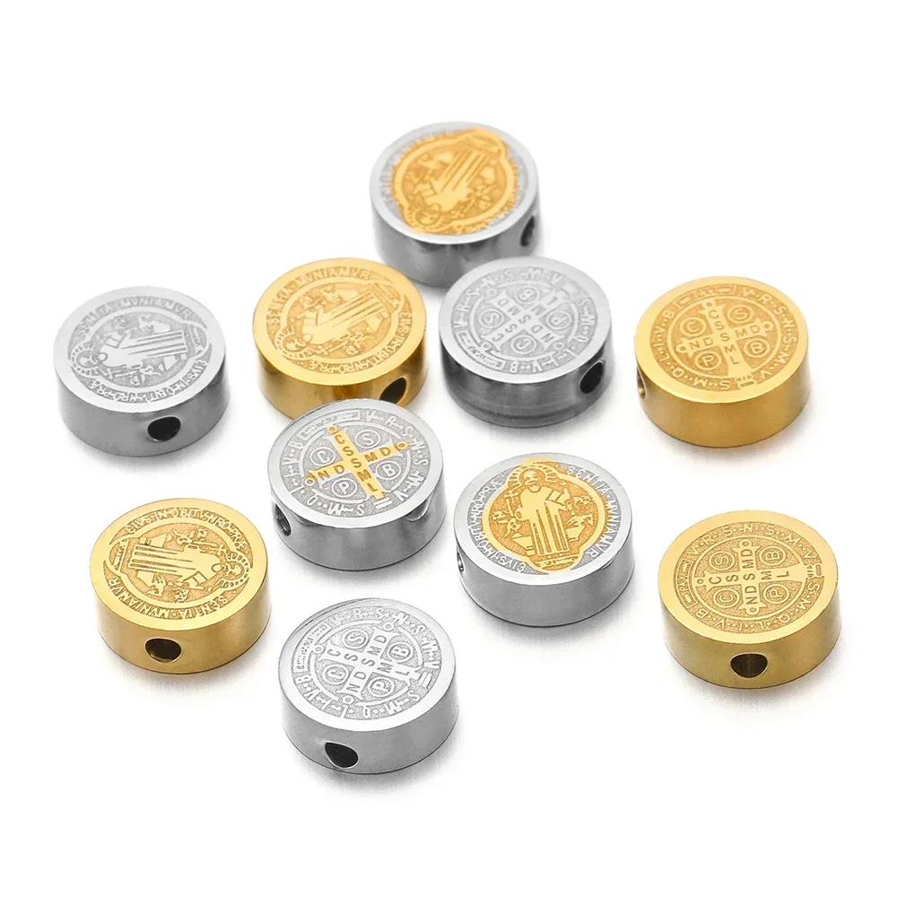 5Pcs Stainless Steel 8mm Jesus Christ Flat Bead Gold Plated Loose Spacer Beads for DIY Jewelry Making Necklace Craft Accessories image 4