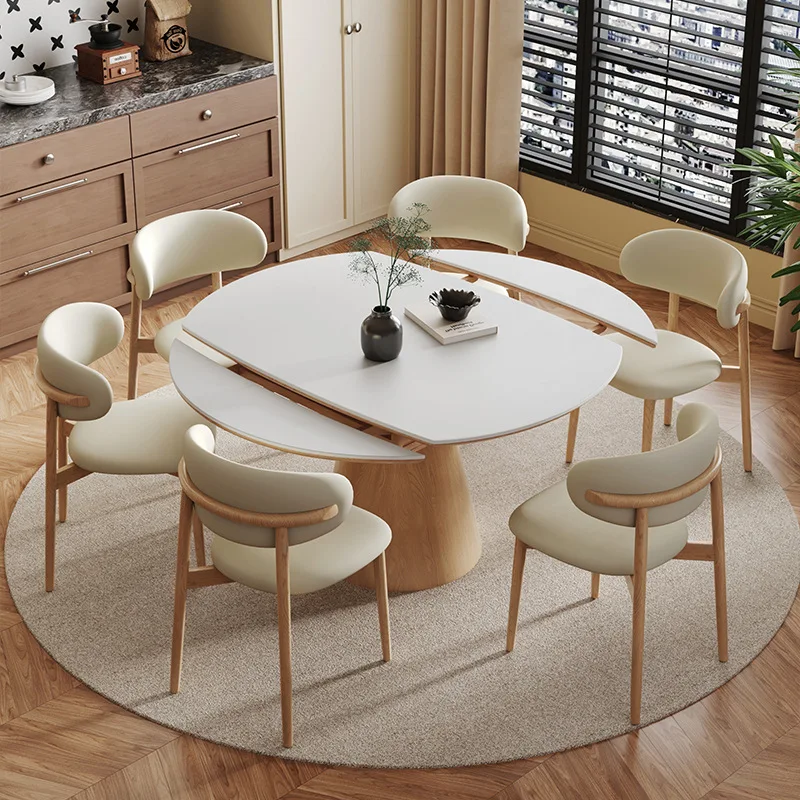 Nordic solid wood rock slab square and round dual-purpose retractable folding dining table household small apartment