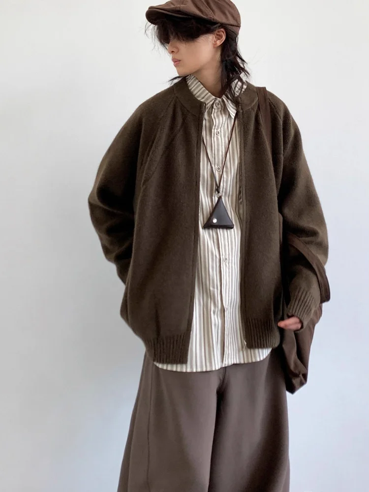 

Вязаный свитер Jiwuus в стиле ретро, свободный повседневный кардиган с открытыми плечами, спортивная верхняя одежда, дышащий, цветной, весенний