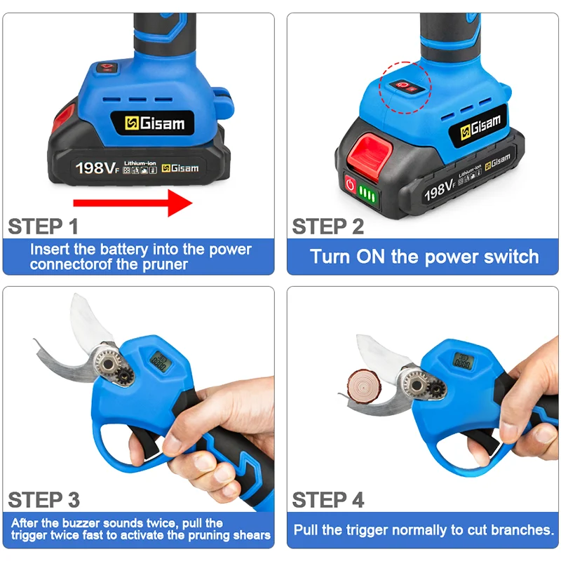 Gisam Wireless Electric Pruner Shear Brushless Electric Pruning Shears Battery Scissors 30MM Garden Fruit Tree Bonsai Power Tool