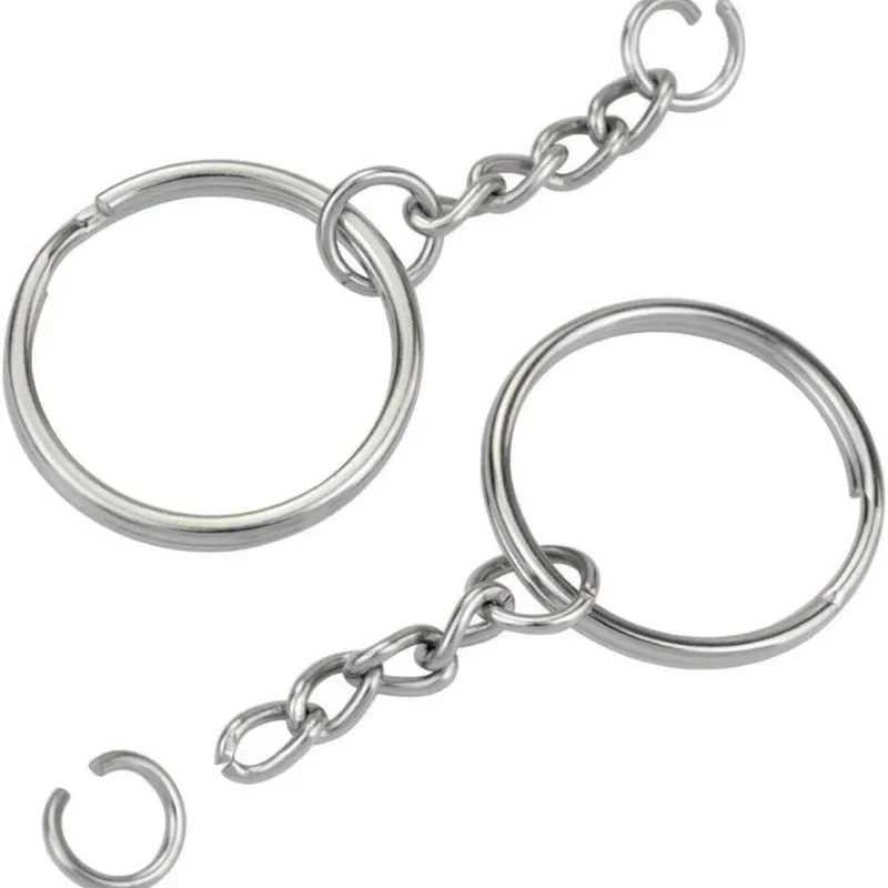 Porte-clés vierge en métal plaqué argent pour femmes et hommes, porte-clés à anneau fendu, porte-clés bricolage, accessoires, nouveau, 50 pièces, 10 pièces