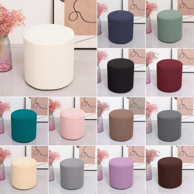 All Inclusive Cylindrical Ottoman Cover Elastic Footstool 360 Degree Protector Ottoman Cover for Living Room Easy Install