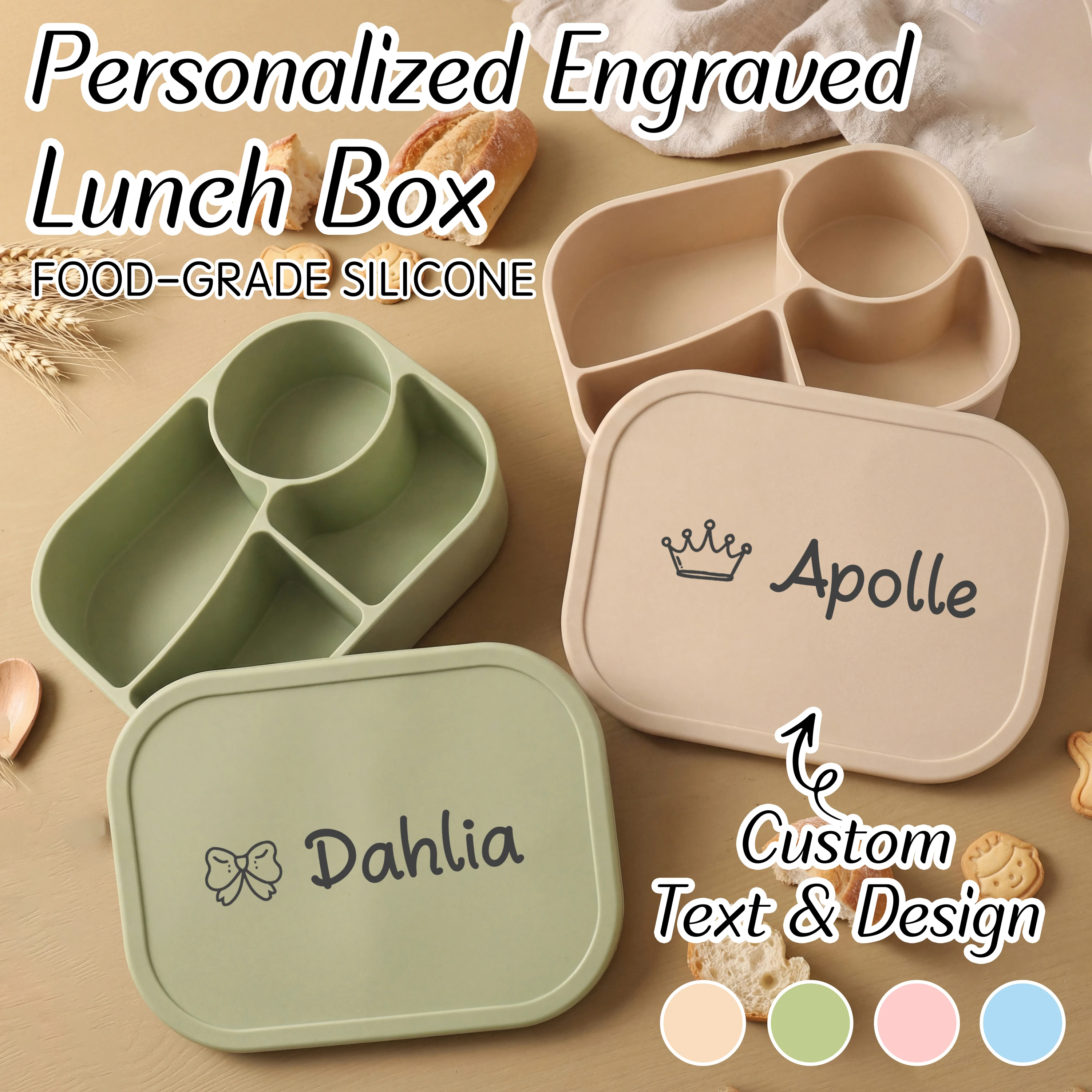 1pc Custom Lunch Box with Name,Back to School Gifts,Children Adults Food Container,Bento Lunch Box for worker,Silicone Lunch Box