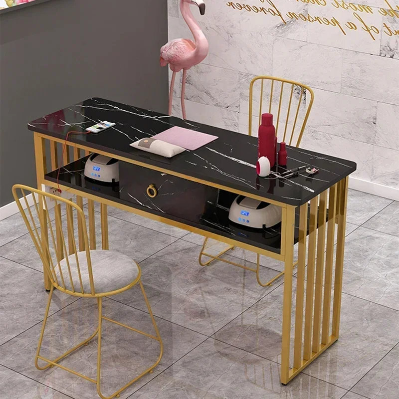 

Long - lasting Nordic Wrought Iron Nail Tables Beauty Salon Professional Manicure Table Modern Minimalist Single Double with Soc