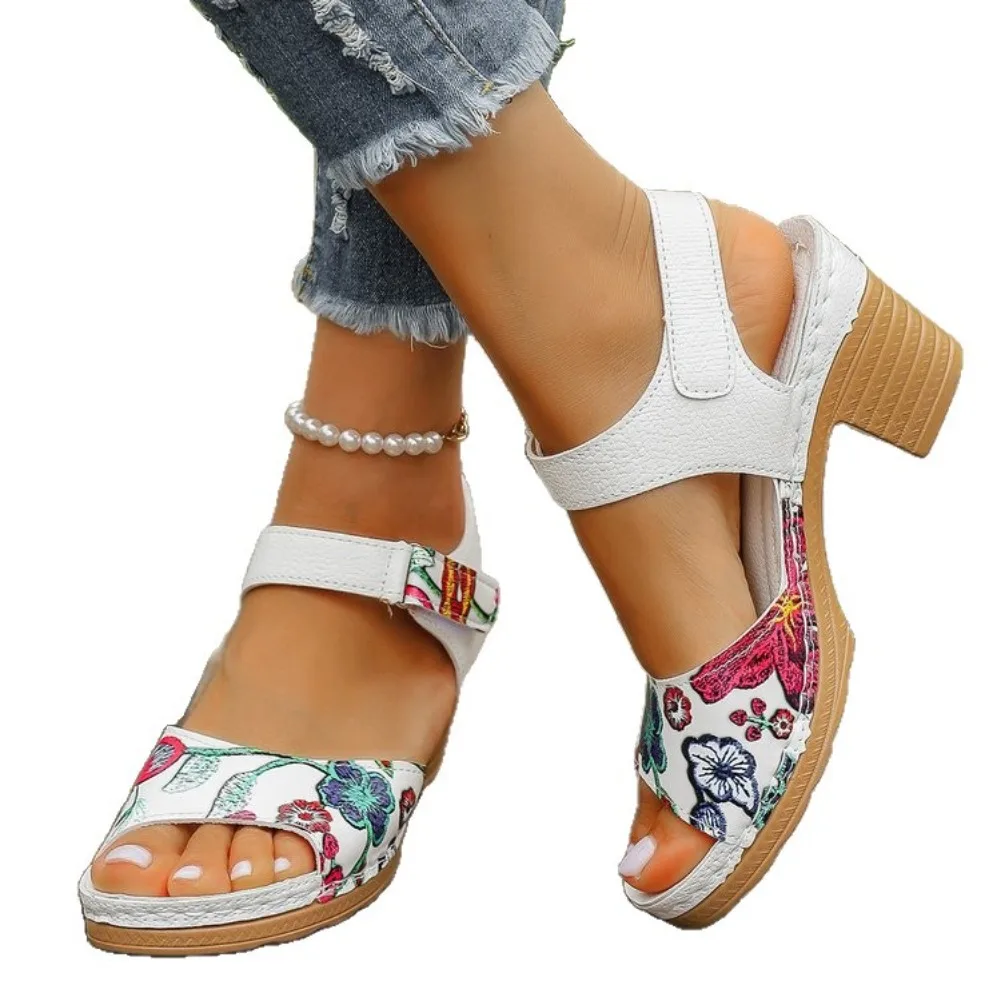 2025 المرأة اللمحة تو صنادل عالية الكعب الصيف المصارع أحذية صندل بكعب مكتنز منصة المرأة الصنادل زهرة السيدات أحذية بكعب #6