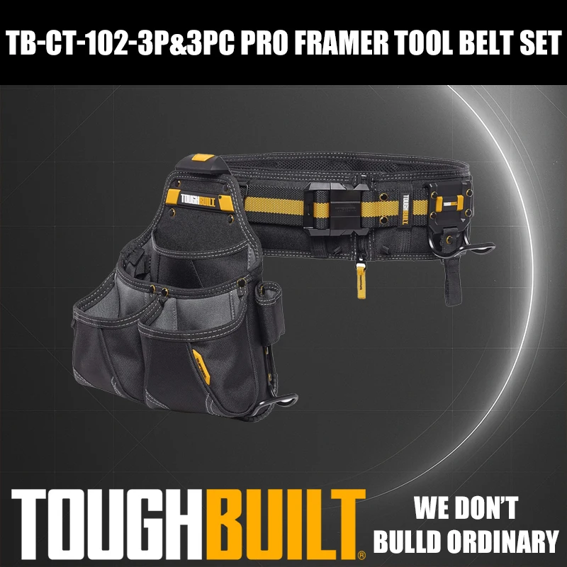 ToughBuilt TB-CT-102-3P Pro Framer Set di cinture per attrezzi Borsa per imballaggio di attrezzi Marsupio 3 in 1 Porta martello per cintura