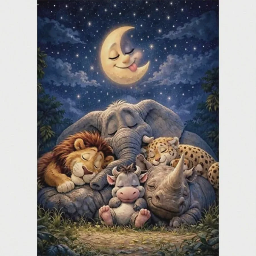 Diamond Painting Sleeping Cute Animal In Moonlight Diamond Mosaic Handmade Art Exquisite Creative Gift Home Decor
