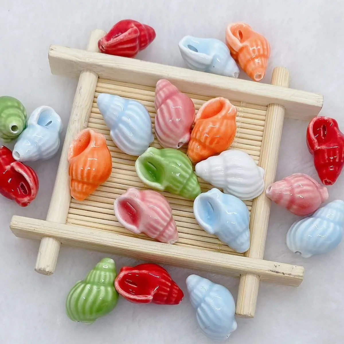 DW43 10Pcs Fine Conch Shape Ceramic Porcelain Beads DIY Handmade Pendant Bracelet Necklace Accessories Jewelry Material Making