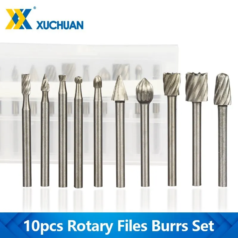  Titanium Coated Rotary Files Burrs 3mm Shank HSS Router Bit for Wood Carving woodworking Tools