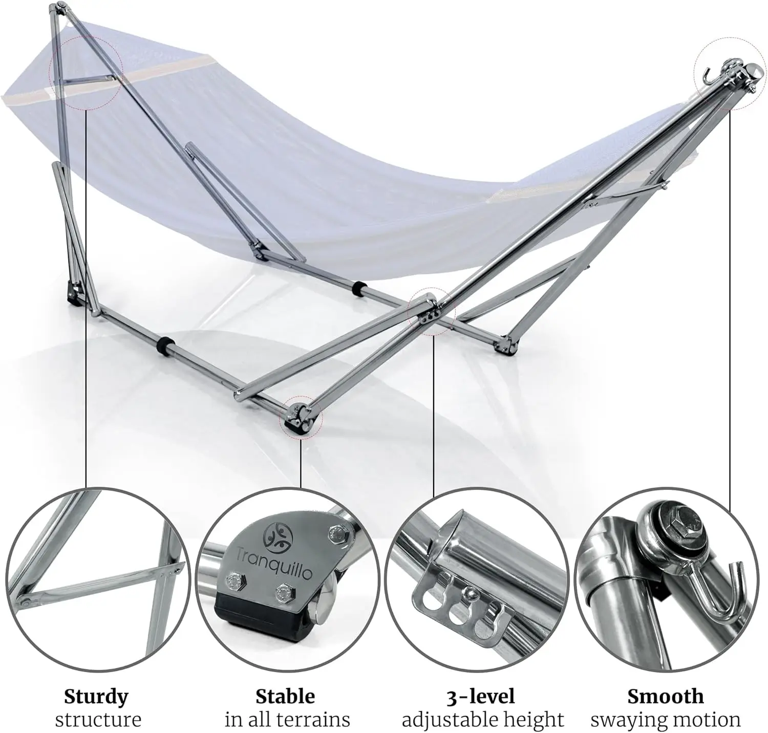 Soporte de hamaca doble para 2 personas, soporte ajustable para Hamaca, plegable para acampar, 650 libras de capacidad, firma