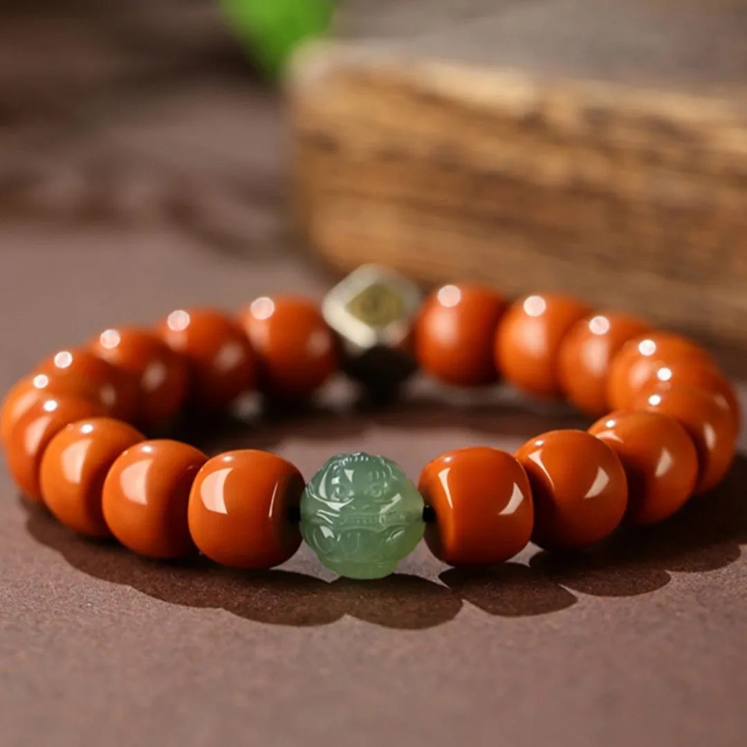 Wild Monkey Head Walnut Bracelet: Old Straight Cut Prayer Beads with Hetian Jade Chinese Zodiac, Unisex Gift