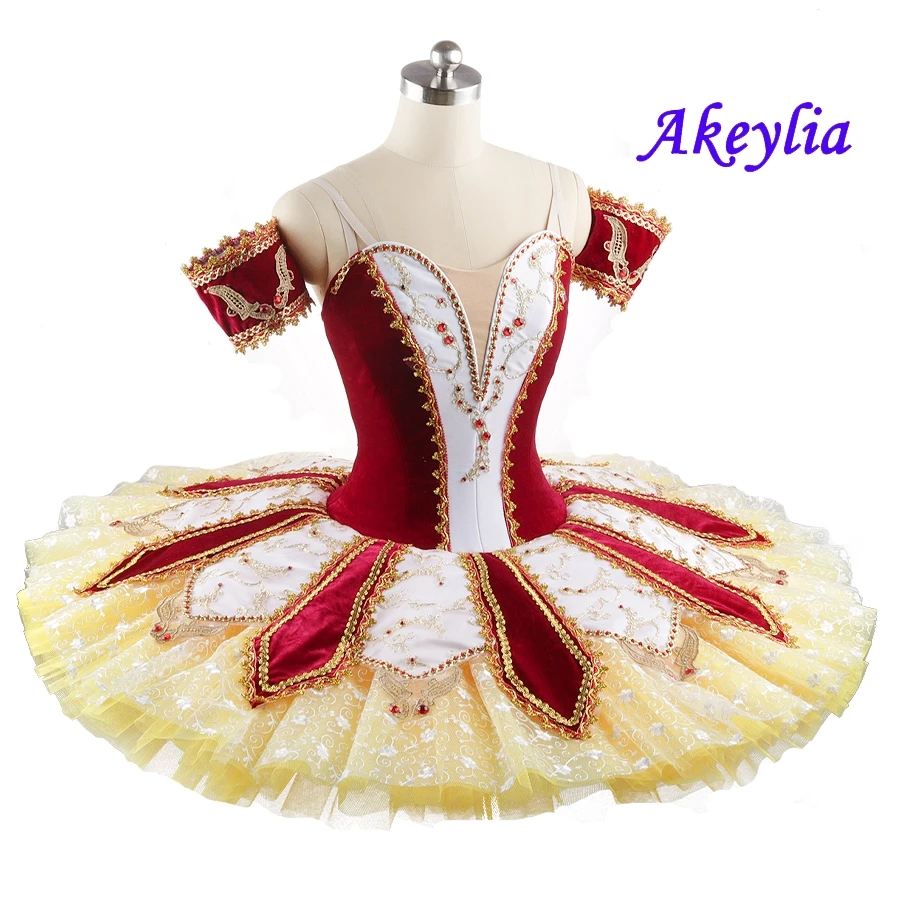 News! Burgundy yellow Ballet Tutu Esmeralda professional Ballet Stage Costumes for competition Adult Ballet Pancake Tutu JN0170