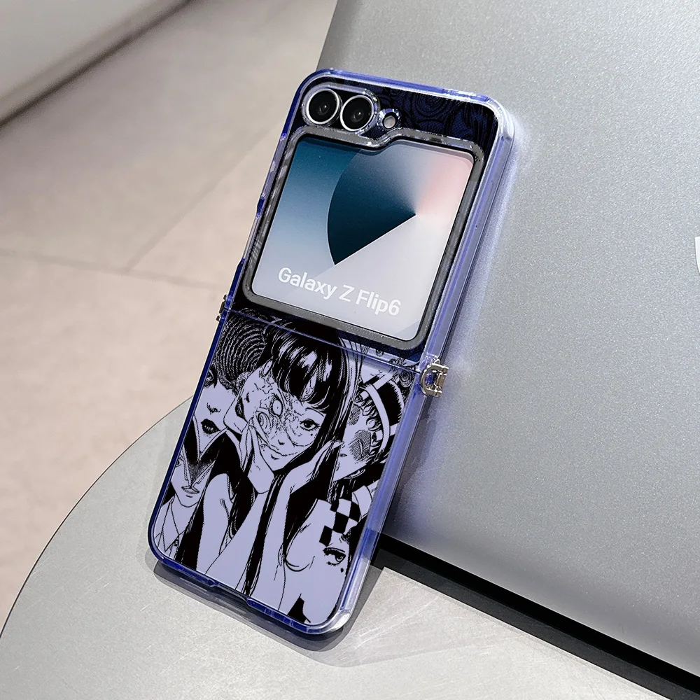 حافظات رعب Junji Ito لهاتف سامسونج جالاكسي Z Flip3 Flip4 Flip5 Flip6 Flip7 5G غطاء ناعم قابل للطي شبه شفاف من مادة البولي يوريثان الحراري