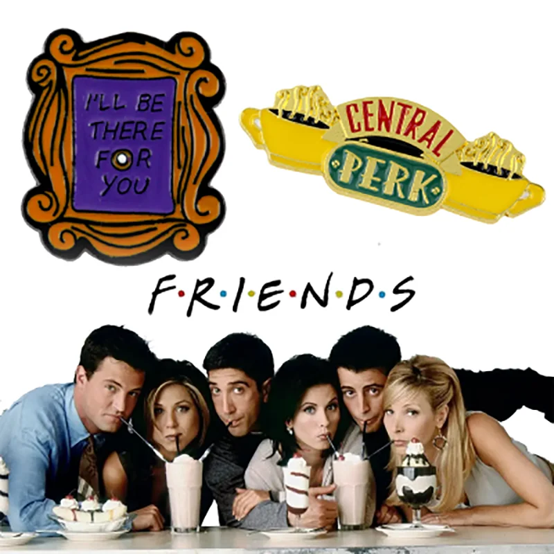 Cartoon TV Show Friends Chandler Figure Badge Brooch Central Perk Coffee Time Pendant Enamel Pins Brooches Women Men Jewelry