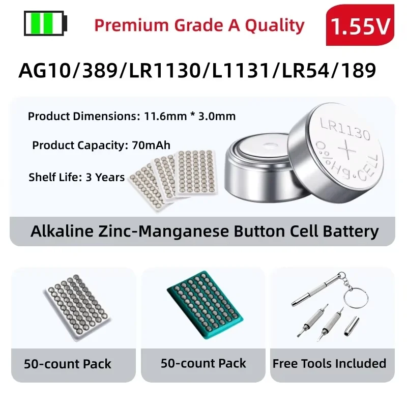 

Top New Release: Long-Lasting AG10/LR1130 Alkaline Battery LR54389A D189 1.55V Watch Button Cell Batteries for Toys Calculators