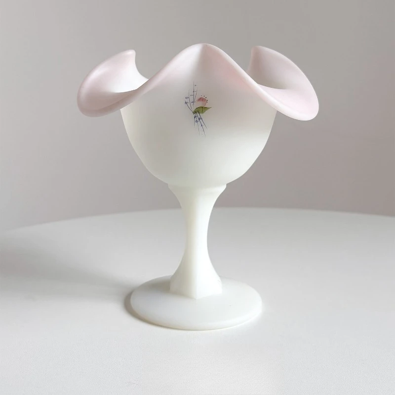 Rose Garden Frosted Glass Medieval Tall Bowl Dessert Cup Flower Decoration