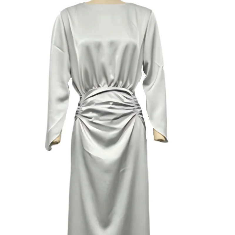 

Women Ruched Boat Neck Wedding Guest Dress, Backless Batwing 3/4 Sleeve Lightweight Women Dress,Party Cocktail Prom Gown