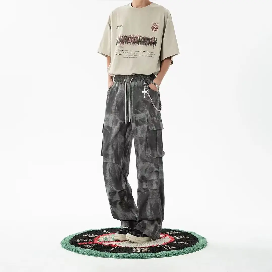 

Новые мужские повседневные брюки свободного кроя, прямые, спортивные, для активного отдыха, окрашенные, в стиле INS, весна-лето, длинные, модные, брендовые, молодежные, активные, стильные