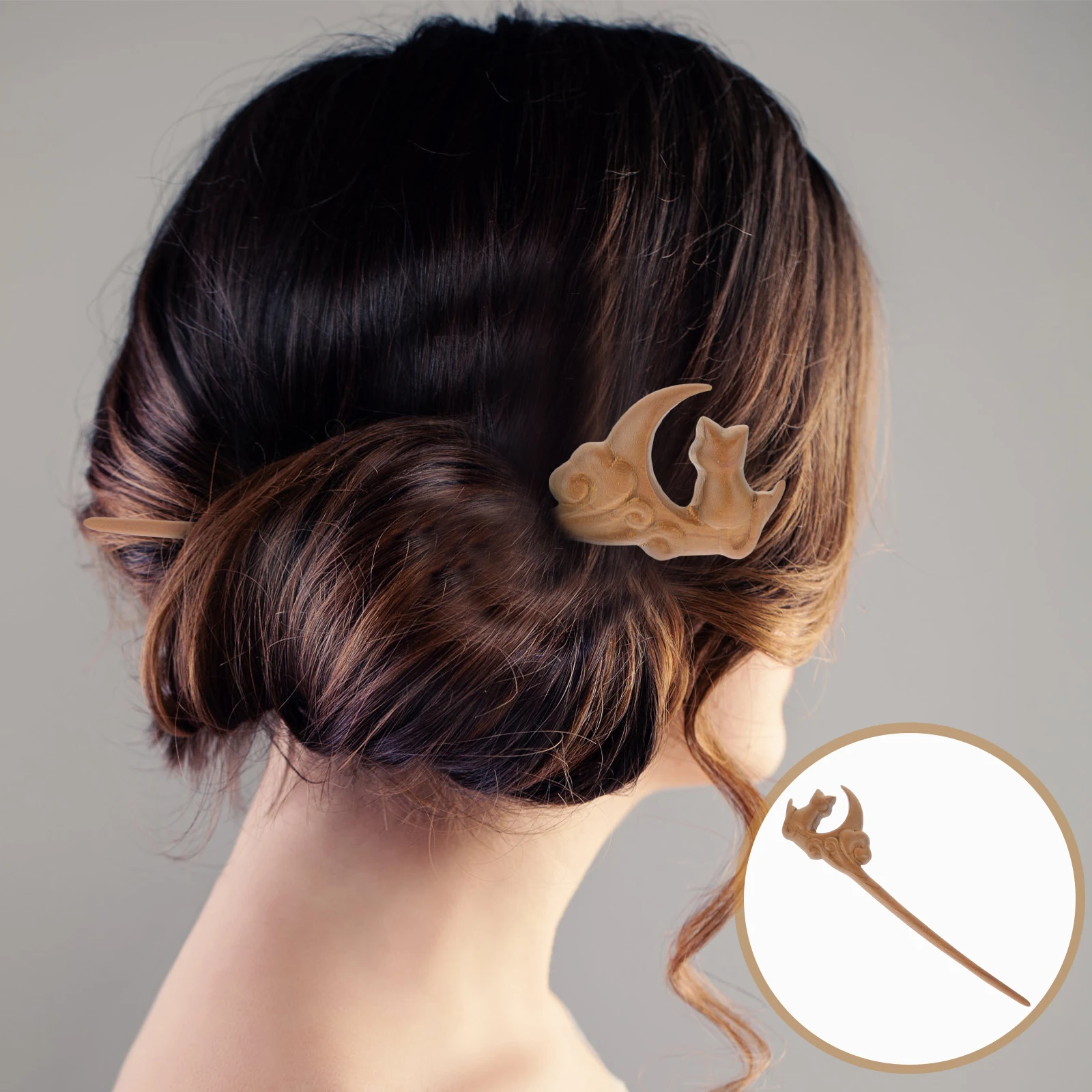 

Elegant Wooden Hairpin Moon Cat Design Updo Pin Women Chignon Hair Stick Bun Accessories Styling Tool For Hanfu Long Hair