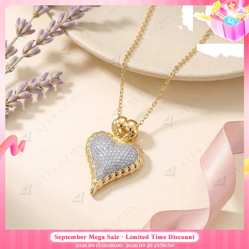Attagems D Color VVS1 Pave Heart Moissanite Pendant Necklace Copper Rope Chain Vintage Jewelry Gift For Women