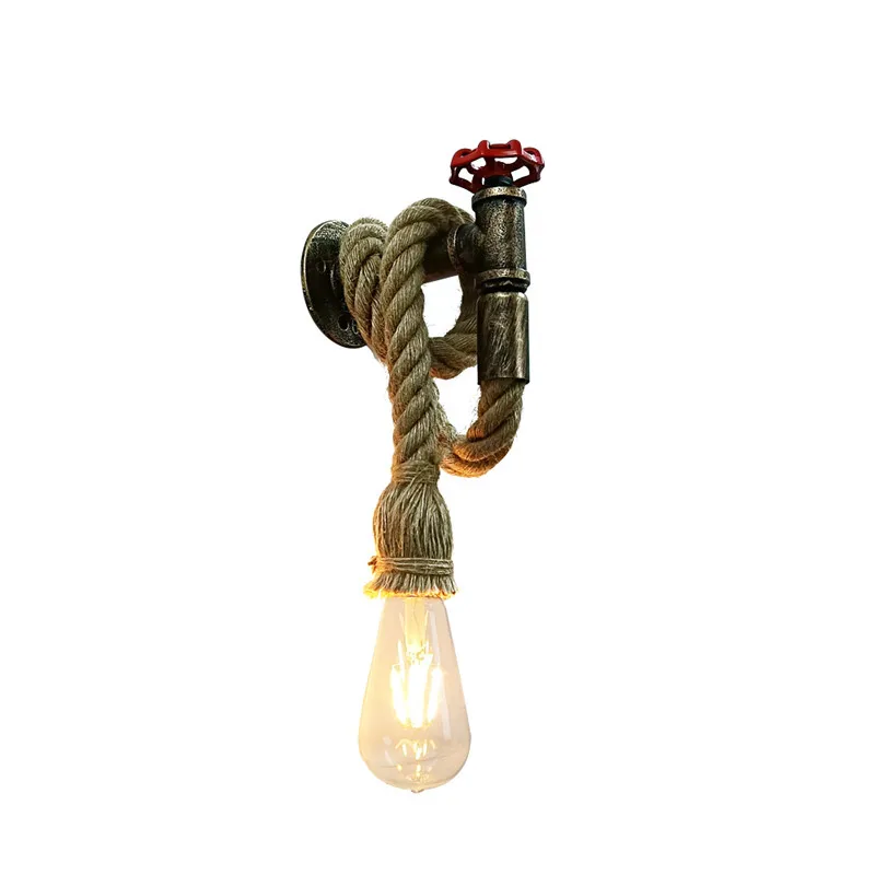 

Industrial Vintage Water Pipe Lights Iron Retro Hemp Rope Loft Wall Sconce For Living Room Bedside Wall Lamp Interior Lighting