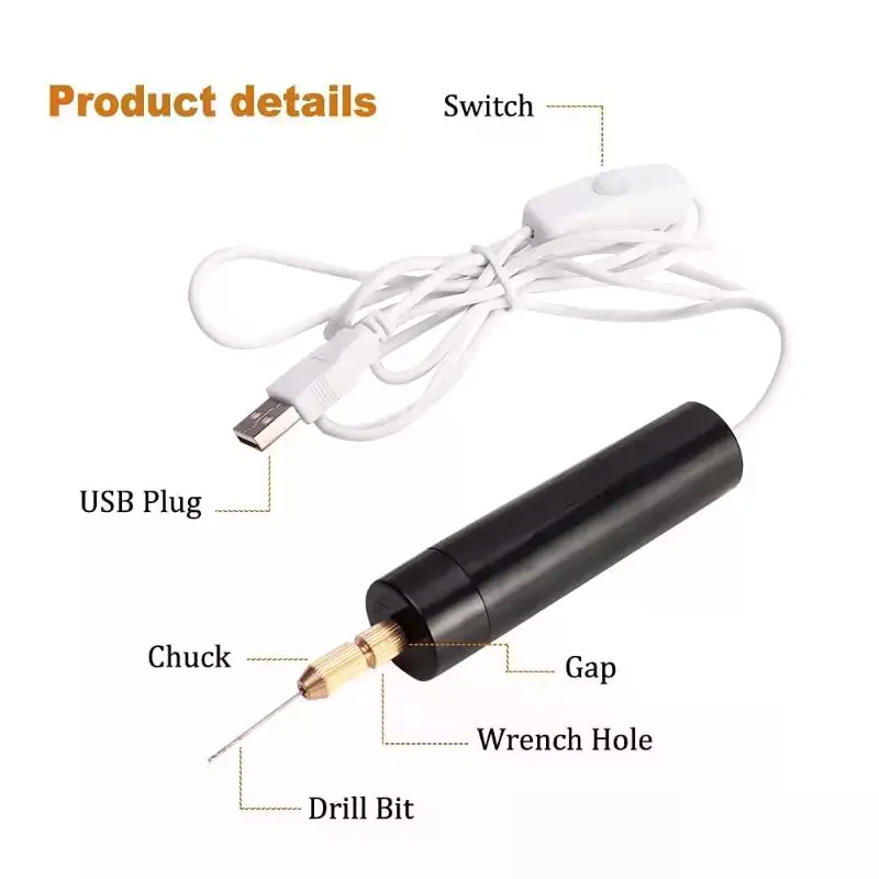Powered Mini Portable Electric Drill With 3 Drill Bits Stable Performance For DIY Craft Jewelry Resin Drilling USB