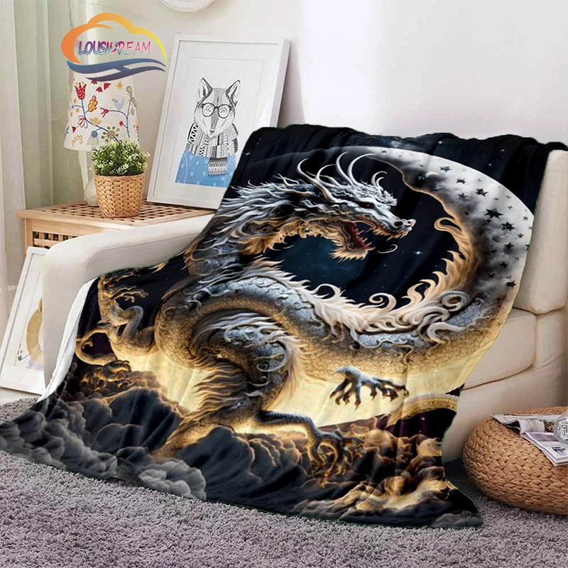 Chinese Dragon Blanket Eight Trigrams Tiger     Flannel Animal s Sofa Bed Bedroom Decoration