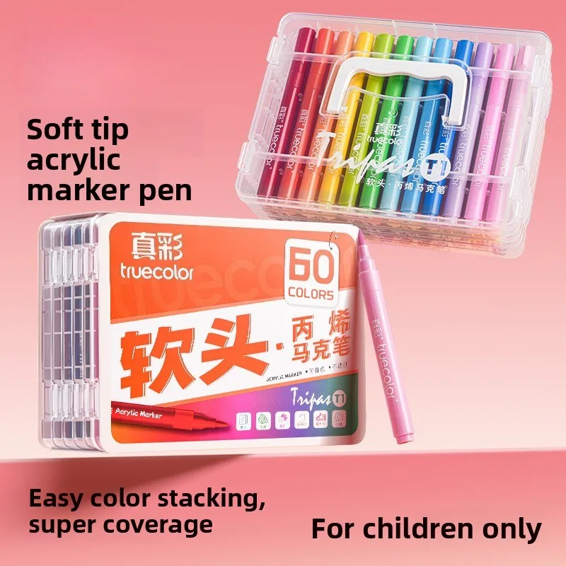 

48 Color Professional Acrylic Markers Soft Tip Waterproof Fade Resistant Odorless Portable Gift For Artists Students DIY Crafts