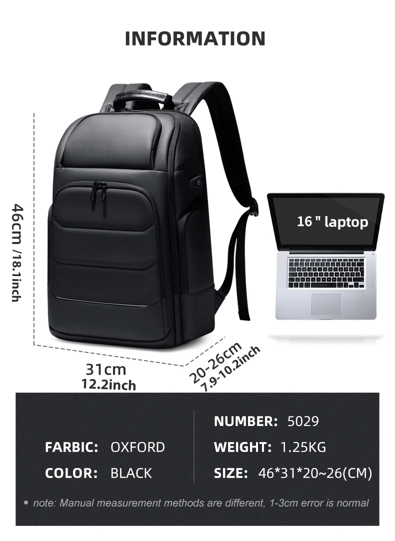Fenruien Waterproof Backpacks USB Charging School Bag Anti-theft Men Backpack Fit 15.6 Inch Laptop Travel Backpack High Capacity