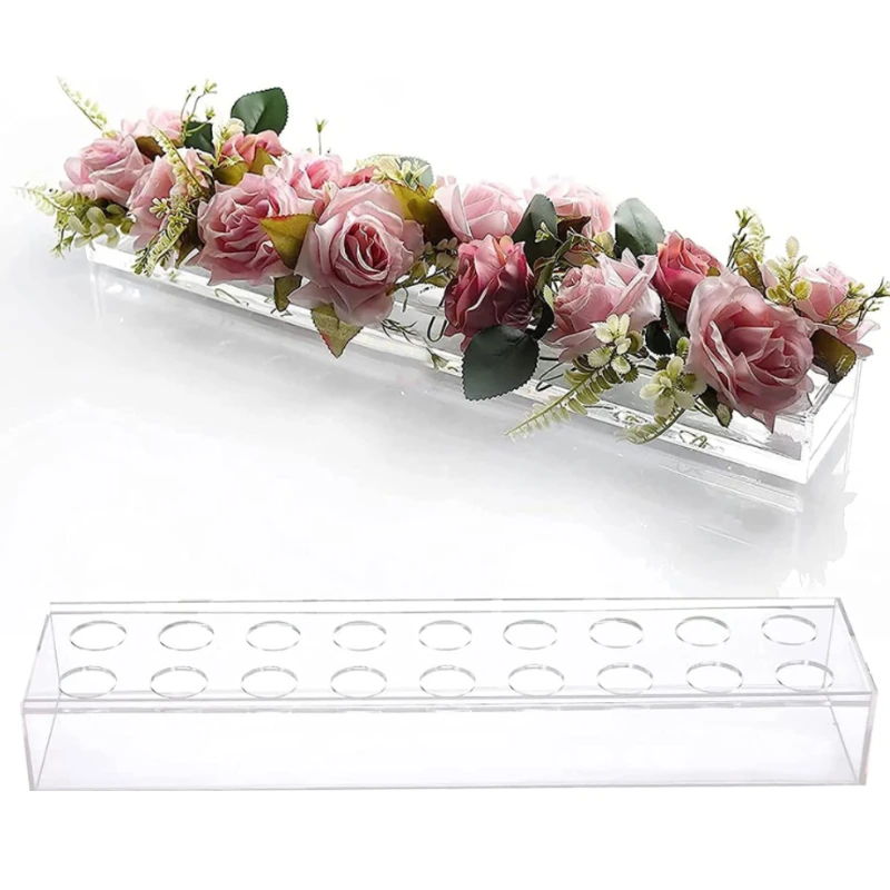 Clear Acrylic Rectangular Flower Vase With Lid Wedding Dinner Table Floral Centerpiece Morden Floral Vases Desktop Home Decorate