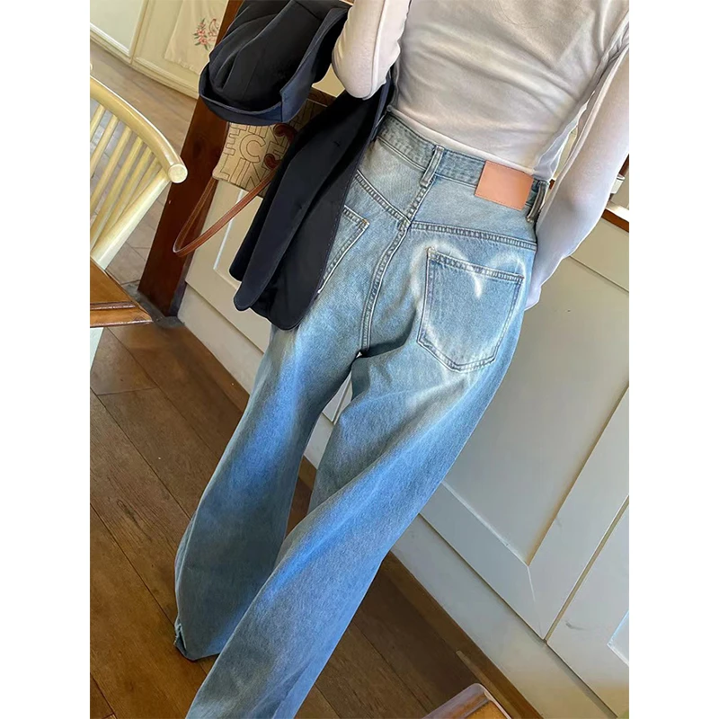MEXZT Vintage Love Print Jeans Women Streetwear Wide Leg Denim Pants Harajuku Korean High Waist Baggy Chic Straight Trousers New