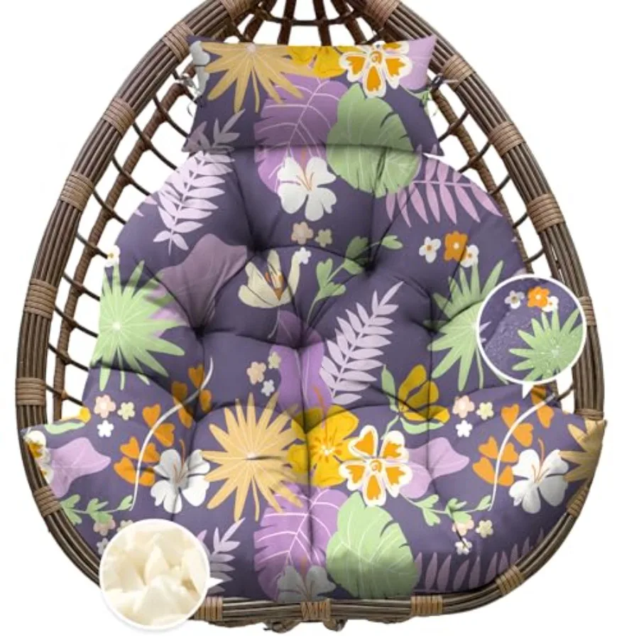 

Outdoor Hanging Egg Chair Cushion Replacement, Extra Large Waterproof Egg Swing Cushions with Headrest Pillow and Ties, U-Shape