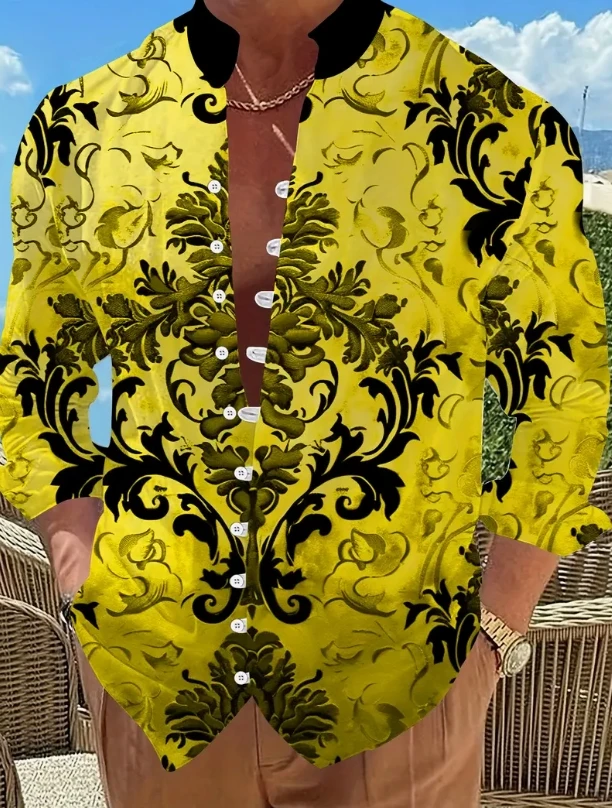 Men's shirt linen long-sleeved shirt daily casual men's top outdoor shopping loose large size comfortable fabric,