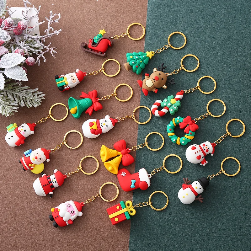 1PCS Car Keychain Christmas Snowman Christmas Tree Keyring Backpack Pendant Children\'s Christmas Gifts Random Style Gift Happy
