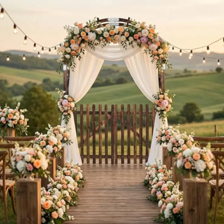Wooden Garden Arbor for Outdoor Ceremony Use, Heavy Duty Natural Wood Trellis with Gate, Brown Finish, Rustic Style Plant Climb