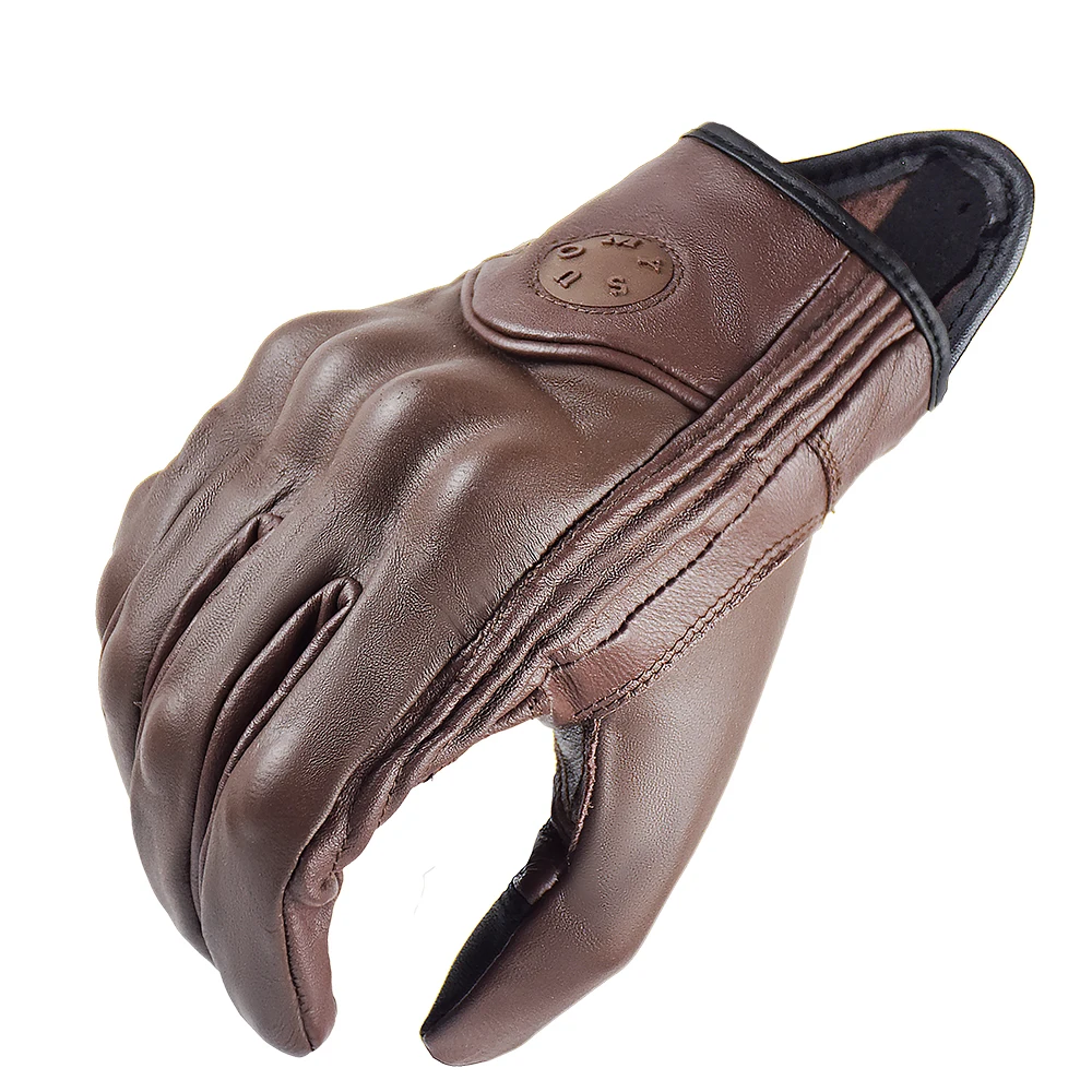 SUOMY Motorcycle Gloves Brown Vintage Leather Men Women Motorbike Riding Gloves Perforated Motocross Moto Racing Biker Gloves