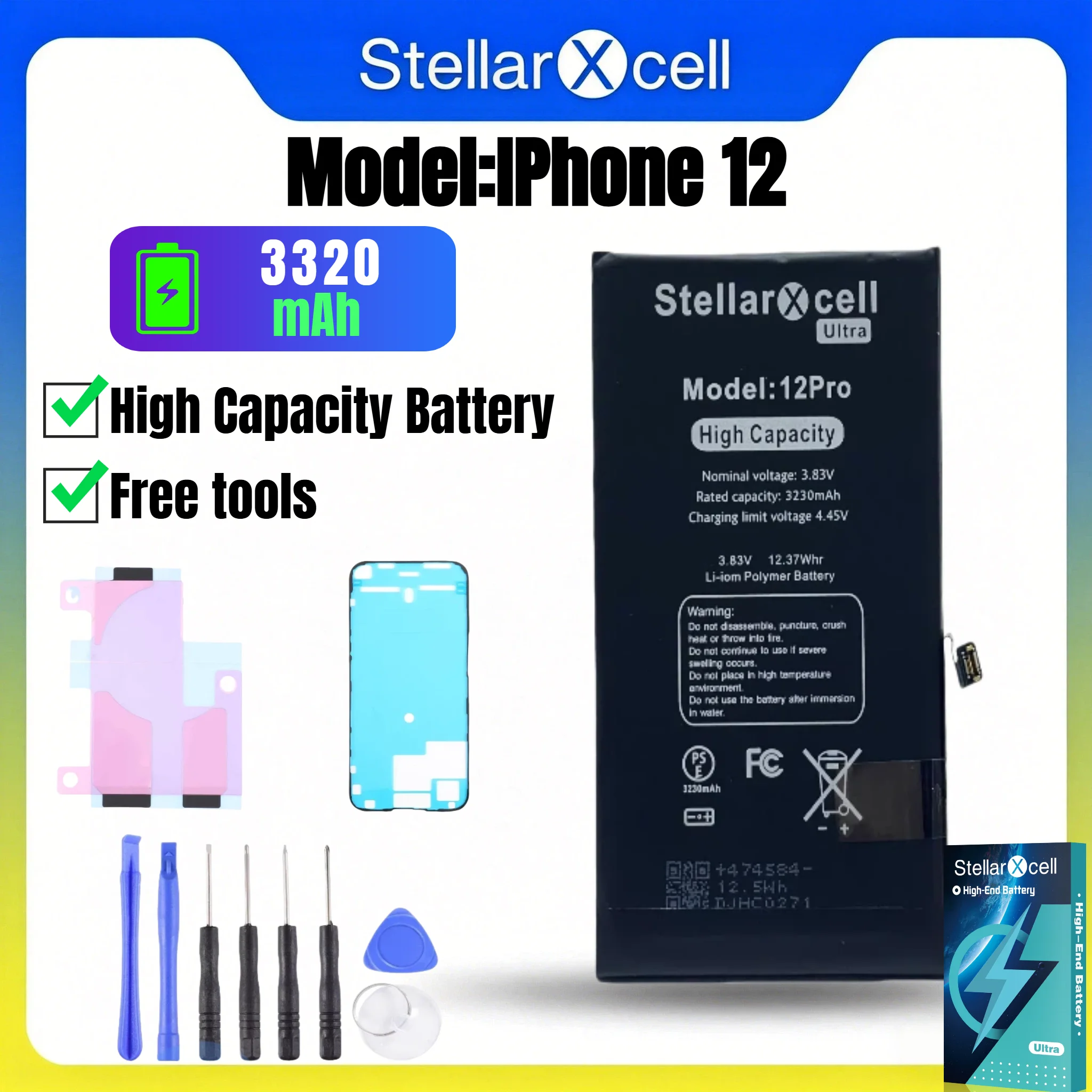 StellarXcell Ultra Akku für iPhone, Versand aus Deutschland, passend für iPhone 12, 12 Pro, 12 Pro Max, Hochkapazitätsakku hoher Qualität, Akkutausch mit kostenlosen Werkzeugen, null Ladezyklen,
