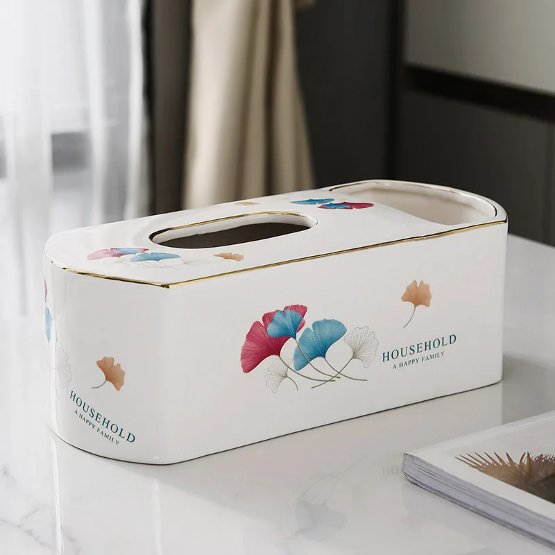 

Ceramic Ginkgo Napkin Holder Storage Box, Tissue Case, Luxury Organizer, Modern Home Decoration