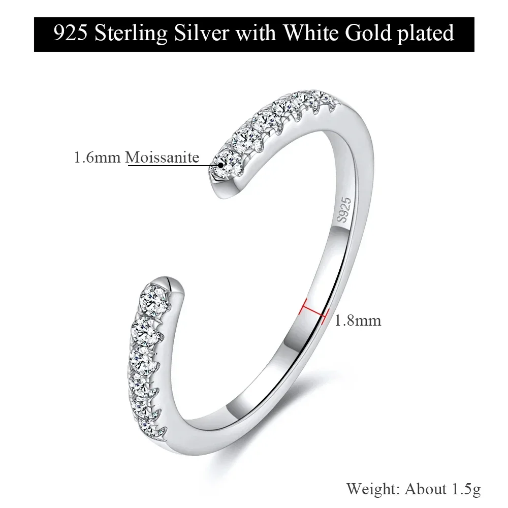 Women's Moissanite Wedding Band, 925 Silver