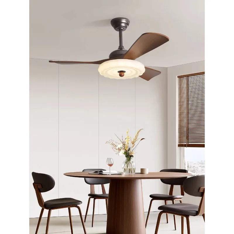 Fan light medieval walnut pattern home silent frequency conversion living room bedroom