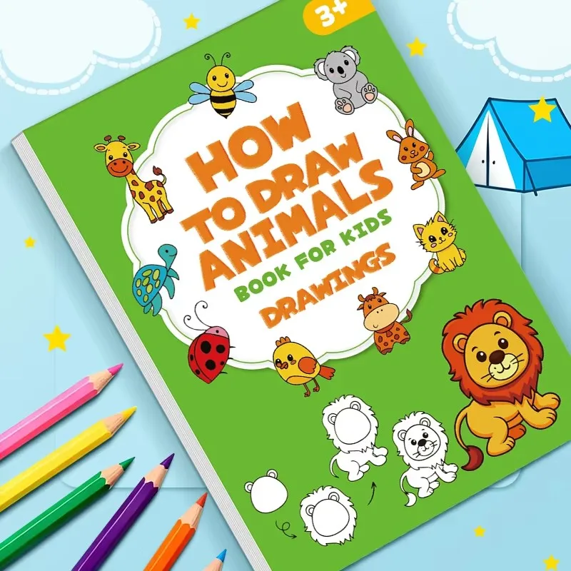 How To Draw Animals Book for Kids 32 Pages Drawing Coloring Book Complete Painting in 4 Simple Steps 96 Cute Animal Characters
